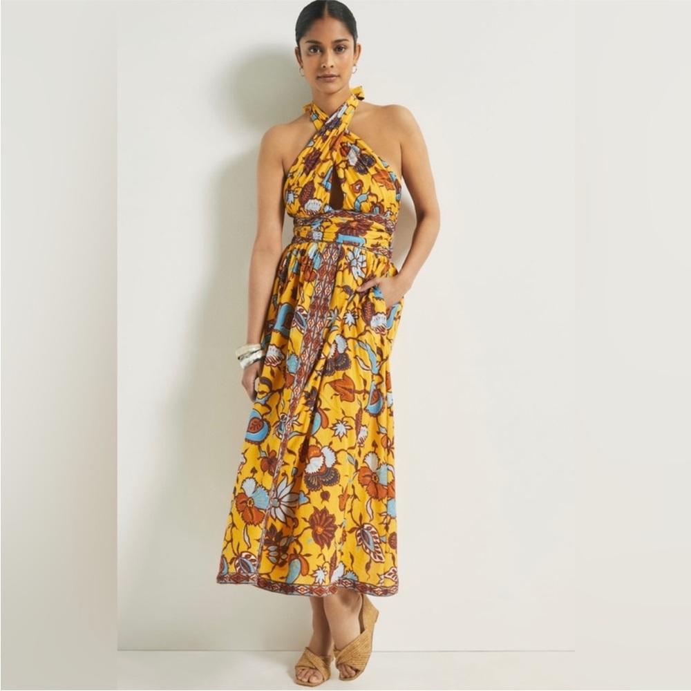Floral Halter Maxi Dress - Yellow and Blue